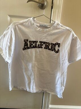 Aelfric Eden White Tee with Leopard-Print Logo X Small